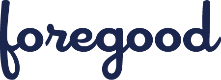 lower case script foregood logo in navy blue