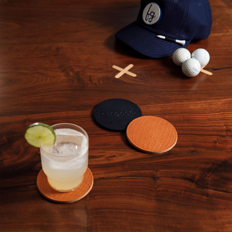 Golf Ball Leather Coaster Set